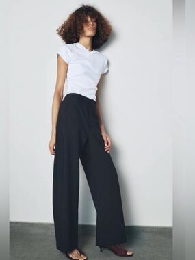Zara Black Wide-Leg High-Rise Trousers